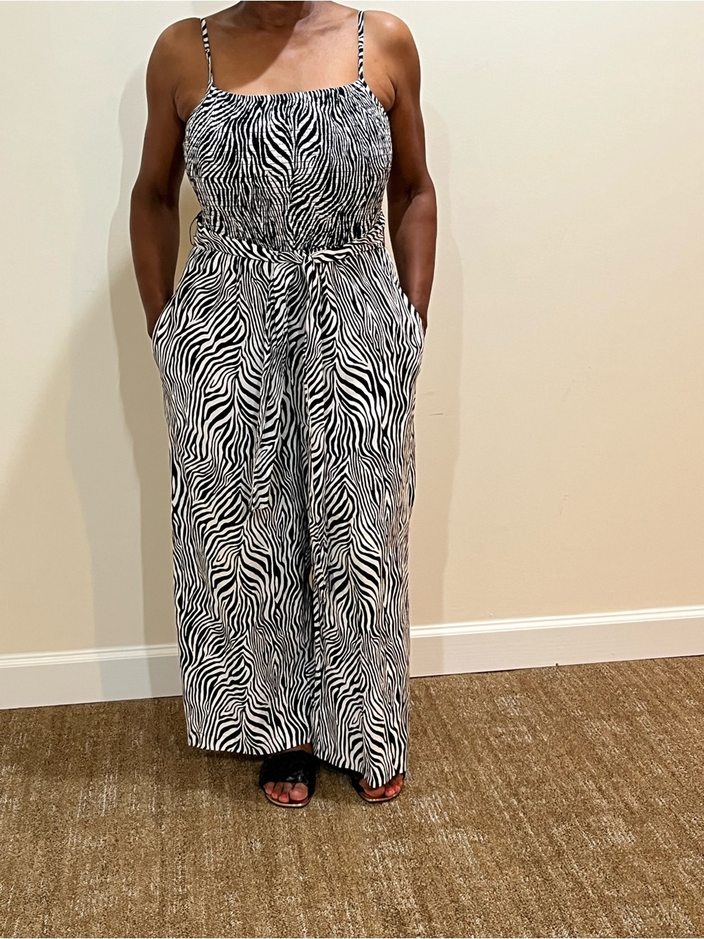 Michael Kors Black & White Zebra-Print Wide-Leg Jumpsuit